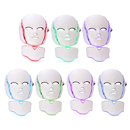 LED Photon Therapy Mask with 7 Color Light Treatment | Face Beauty Skin Care Phototherapy Mask by GlobalCareMarket (with Neck)