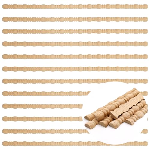 12 Pcs Unfinished 3D Decorative Wood Trim Molding 15.75inch Gourd Line Molding Sticks for DIY Decor, Cabinets, Shelf, Home Wall, Furniture, Paneling, Board Projects