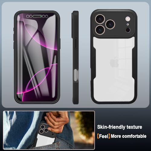 Coque iPhone 17 Pro Max noire rigide transparente avec protection ecran intégrale - 5