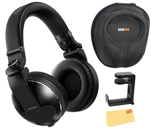 Pioneer DJ HDJ-X10 Flagship Over-Ear DJ Headphones - Black Bundle with Case, Stand, and Austin Bazaar Polishing Cloth