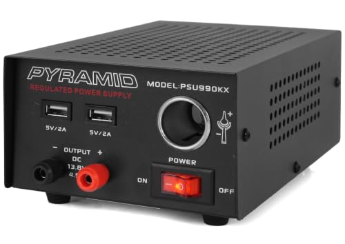 Image of Pyramid 7A Bench Power Supply | AC DC 12V DC Power Supply with USB | 13.8V regulated bench power supply with dual USB ports, cigarette lighter socket, and short-circuit protection