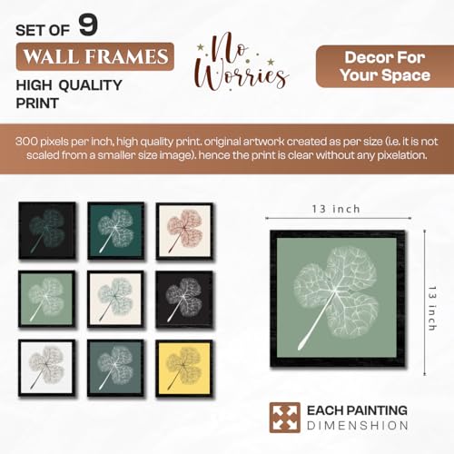 Image of NoWorries Wall Botanical Leaf Wall Art Frames Set of 9 | Modern Minimalist Plant Prints with Frames | Abstract Nature Gallery Wall Decor | Framed Posters for Living Room, Bedroom Staircase Office Aesthetic Home Decoration