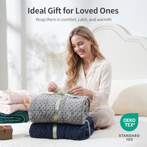 Image of Uttermara Minky Weighted Blanket for Adults, 60x80 Inches 20lbs Queen Size | Cozy Warm; Breathable; Cooling Soft Minky Dots; Filled with Glass Beads; Washable Heavy Throw for Sleep and Calm; Green