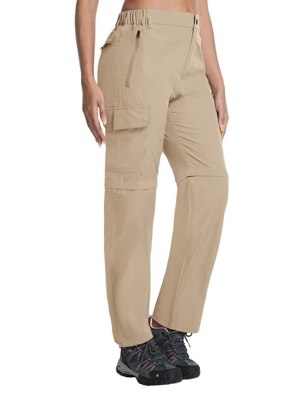 BondiTrekk Damen-Wanderhose-Zip-Off-Trekkinghose, Atmungsaktiv Wanderhose Damen Schnell Trekkinghose Abnehmbar Zip Off Outdoorhose Sommer Hiking Pants Funktionshose Khaki M