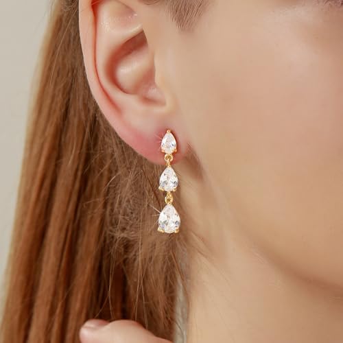 Gold Clip on Earrings for Women Cubic Zirconia Dangle Drop Earrings Gold Non Pierced Heart Diamond Earring for Women Jewelry Party Prom Wedding4