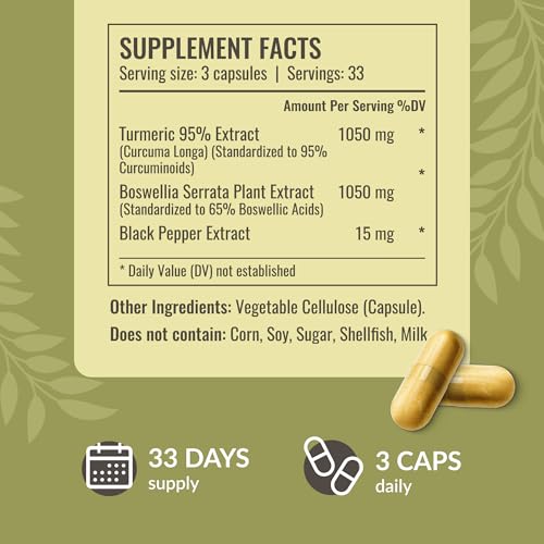 HERBAMAMA Turmeric and Boswellia Extract Capsules - 2100mg Boswellia Serrata & Turmeric Complex with Black Pepper Extract - Vegan, Non-GMO, 95% Curcuminoids Antioxidant Supplement, 100 Caps - Thumbnail 3