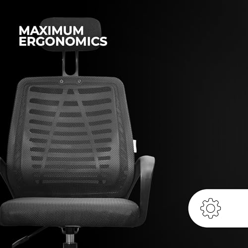 MGC-ERGOB, Sedia Gaming Ergonomica, Seduta e Schienale in Rete Traspirante, Poggiatesta Regolabile, Altezza Regolabile tra 110,5 e 120,5 cm, Sistema di Oscillazione da 3° a 18°, Nero - Sedia gaming - Immagine 2