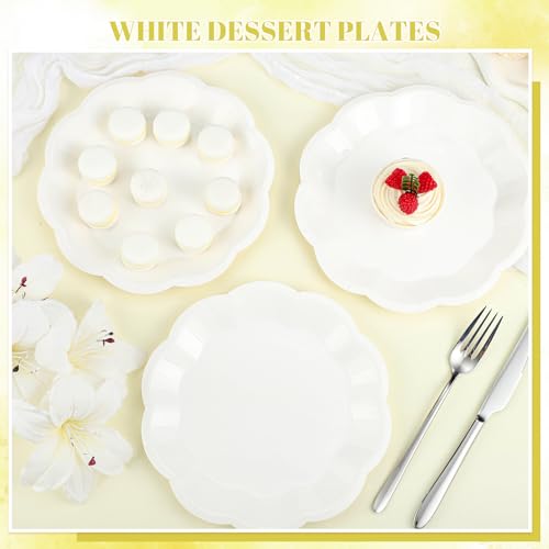 Image of NatNarr 30 Pcs White Paper Plates 7 Inch Scalloped Small Dessert Plates | Wedding Plate Disposable Cute Cake Plate for Party Wedding Bridal & Baby Shower Birthday