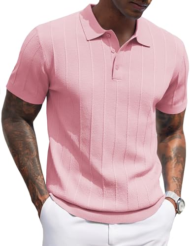 COOFANDY Mens Knit Polo Shirts Short Sleeve Ribbed...