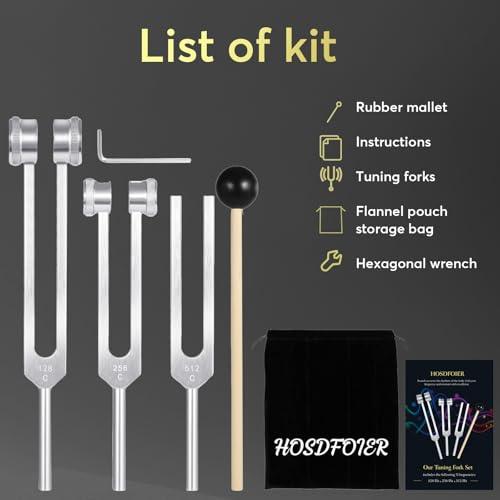 Tuning Forks for Healing Set (128Hz, 256Hz, 512Hz), Tuning Fork with Reflex Hammer for Healing/Frequency Instrument/Sound Therapy/Chakra/Yoga and Meditation Tools (Silvery), Stress Relief Gift - Image 5