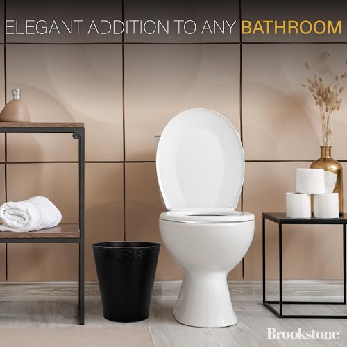 Image of Brookstone Waste Basket Trash Can - Metal Modern Garbage Can and Decorative Waste Basket for Bathroom, Bedroom, or Office, Small Trash Can Black with 2 Gallon Capacity