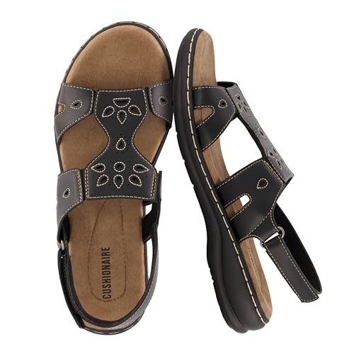 CUSHIONAIRE Briar Comfortable Womens Sandals, Flat Adjustable Slingback Sandals for Women, Black 9 by CUSHIONAIRE - Used condition - US$30.05
