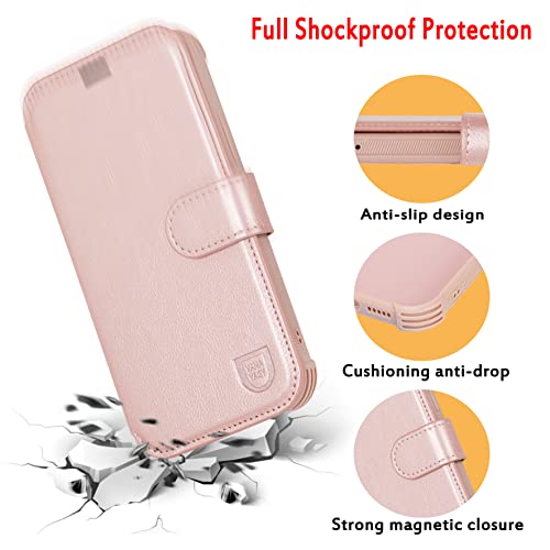 Vanavagy Iphone 13 Mini Wallet Case For Magsafe,Leather Flip Folio Wrist [Screen Protector Included][Magsafe And Wireless Charging] With Rfid Block Card Holder For Iphone 13 Mini,Rose Gold #TOP4