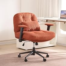 Criss Cross Chair with Wide Seat & Lumbar Support Pillow - Adjustable Armrest Office Chair with Lockable Wheels for Home Vanity, Orange