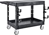 LDHTHOPI Servierwagen Groß MAX250 kg Flach Reinigungswagen Werkstatt 116 x 64 x 85.5cm Schwerlast Kunststoff Vielzweckwagen 2 Etagen 360°Lenkrollen 2 mit Bremse für Lager Garagen Büros Gärtner Hotels
