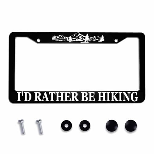 Amcove License Plate Frame I'd Rather Be Hiking Stainless Steel License Plate Frame with 2 Holes & Free Screws 12.2 x 6.3 Inches