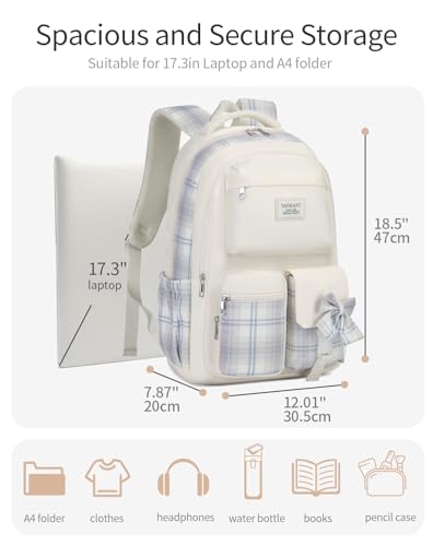 Image of Schoolbag for Teen Girls, Cute Book Bag Backpack with 17.3in Laptop Compartment for Big Student Women College Mochilas Escolares para Ninas (Beige)