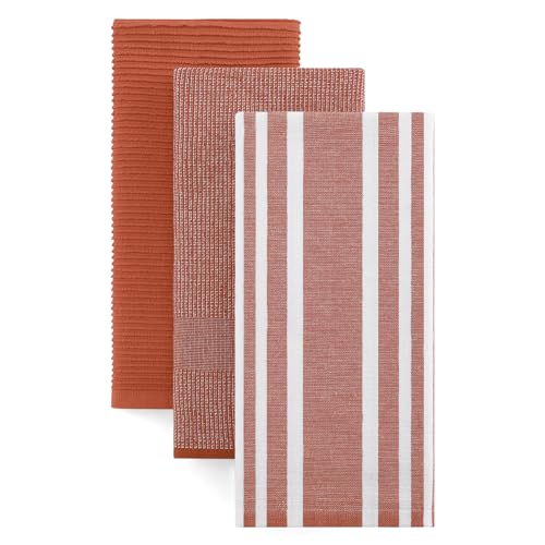 Image of Homaxy Premium Kitchen Towels(18 inchx 28 inch, 3 Pack), Large Cotton 380 GSM Kitchen Hand Towels, Soft and Absorbent Terry Dish Towels, Multipurpose Tea Towel Set with Hanging Loop, Rust