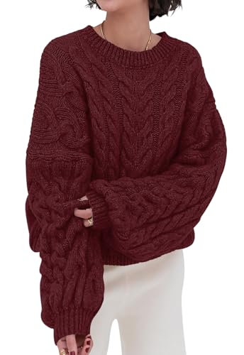 Image of PRETTYGARDEN Womens Sweaters Spring 2026 Cable Knit Long Sleeve Crewneck Oversized Sweater Chunky Pullover Loose Outfits