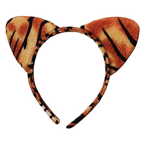 Tiger Animal Print Furry Padded Cat Ears Alice Hair Band Headband Fancy Dress Party Hen Cover