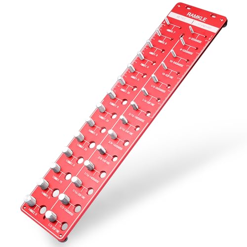 Thread Checker, Nut and Bolt Thread Gauge with 28 Standard & Metric Sizes, Aluminum Wall-Mountable Bolt and Nut Identifier Gauge, Red