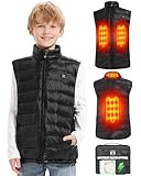 Beheizbare Weste Kinder mit Powerbank USB 5V 10000mAh - Heizweste für Jungen und Mädchen Mantel, Wiederaufladbare Warmende weste Beheizbare Kleidung zum Skifahren mit 3 Heizzone und 3 Stufen Temperatu