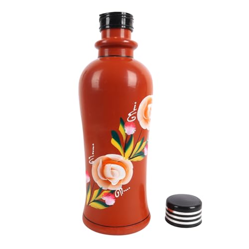 Image of KSI Organic Clay Water Bottle 1L Terracotta Drinking Bottle with Lid, Handmade Earthen Water Storage Bottle, Naturally Cooling Mud Bottle for Home Kitchen Dining