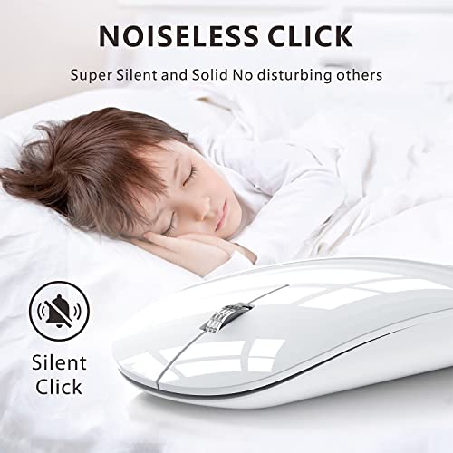 Uciefy U03 Wireless Mouse, 2.4G Rechargeable Super Slim Wireless Mouse, Portable Silent Wireless Computer Mice With Usb Receiver Type C Adapter For Laptop, Mac, Chromebook (White) #TOP1