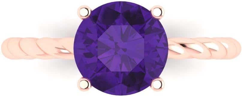 Clara Pucci 14K Solid Gold Engagement Ring for Women | 2 cttw Amethyst Round Cut Solitaire | Real Rose Gold Wedding Ring