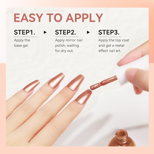 MIZHSE Quick Dry Chrome Nail Polish, Rose Gold Mirror Nail Polish 15ml, Air Dry Fast Mirror Metallic Effect for Fingernail Toenail Manicure Home
