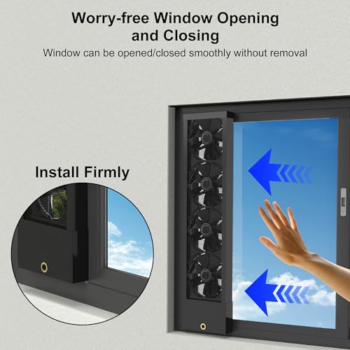 Image of 37.4-39.4 Inch Vertical Window Fan for Sliding Windows - Securely Fit Top and Bottom Frame with Variable Speeds for Large Spaces, Garages, or Smoky Areas-Exhaust Only (Black)