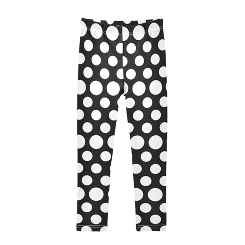 Black White Polka Dots Girls Leggings Soft Stretch Workout Yoga Dance Pants for Kids Casual Tights