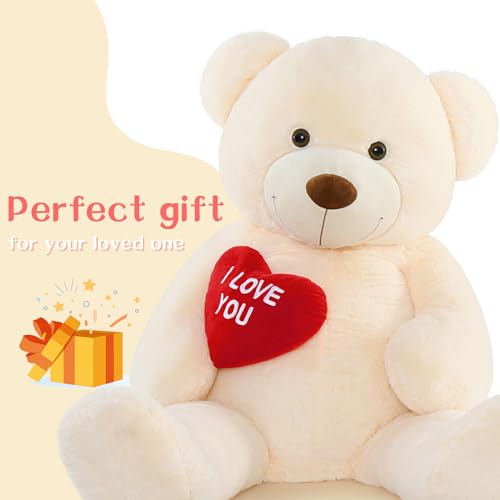 MorisMos I Love You Ours en Peluche Geant avec Cœur, 1m83 XXXL Nounours Beige Geante Kawaii Douce Câlin, Mignonne Cadeau Noel pour Femme Filles Petite Amie Maman Anniversaire Fête Decoration – Image 4