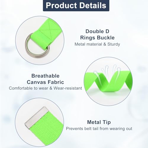Image of WHIPPY Mens Canvas Belt with Metal Double D-ring 1 1 /2 inch Wide Plus Size Unisex Web Cloth Casual Belt for Jeans Pants