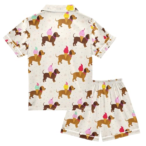 senya Dachshund Ice Cream Satin Summer Pajama Sets Silk Short Sleeve Button Down Sleepwear2