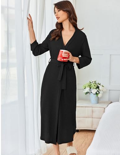 Image of Ekouaer Women's Robe Long Waffle Knit Bathrobe Lightweight Soft Kimono Robes Loungewear S-XXL