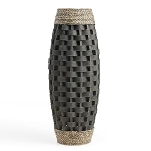 Tall Floor Vases for Decor – 24″ Black Hand Woven Floor Vase of Wood & Seagrass, Aesthetic & Decorative Large Vase for Home & Living Room Decor, Flowers Pampas Grass & Long Dried Florals Rustic Holder