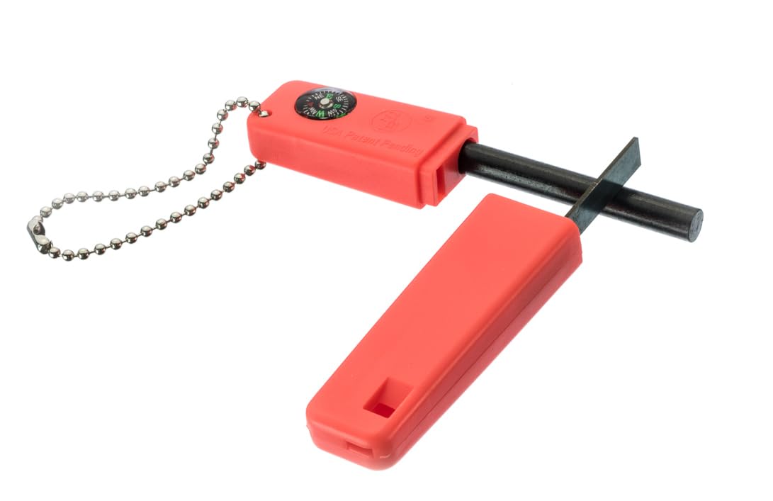 SE FS379 Survivor Series 3-in-1-Feuerstarter mit Kompass, Pfeife, Feuerstein und Schläger