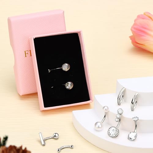Image of FIASASO 9 Pcs Belly Button Ring - Surgical Stainless Steel CZ Belly Rings Clicker Belly Piercings for Women Navel Piercing Jewelry Pack
