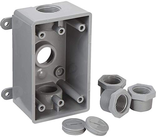 Image of Bell PSB37550GY Single-Gang Weatherproof Three 1 /2 inch or 3 /4 inch Threaded Outlets, 2 in, Gray (Pack of 8)