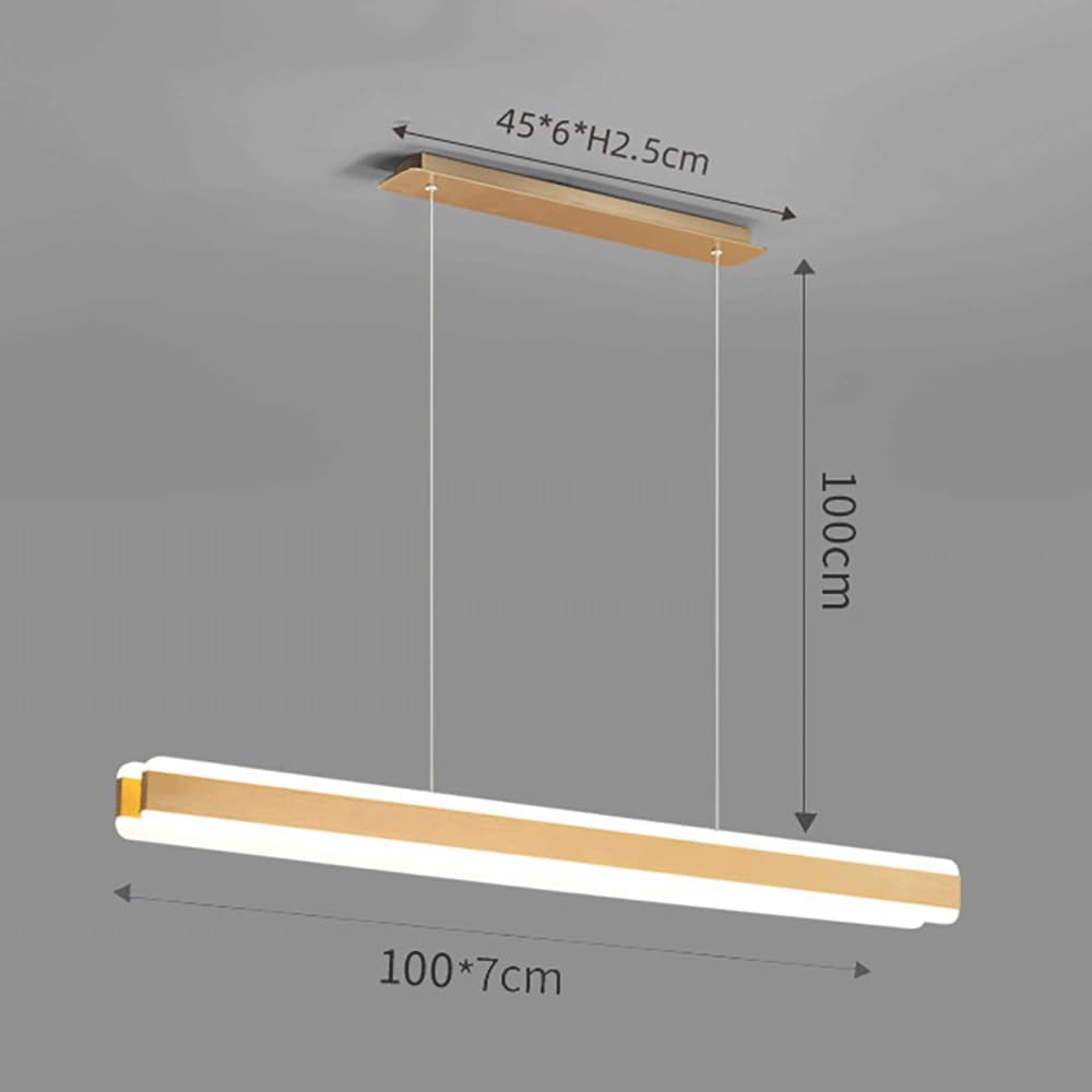 Modern LED Pendant Light, Strip Metal Hanging Lights with Brushed Workmanship, Kitchen Island Long Suspension Lamps, Simple Linear Chandeliers for Dining Room, 3-Color Mode