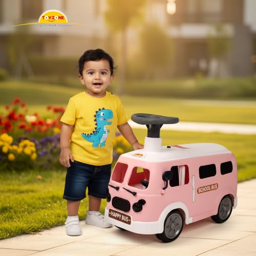 Image of Toyzone Happy Bus - Pink | Toddler Ride-on | Lights & Music | Ride-on with Easy Storage | Grip Wheels | Make in India | Indoor & Outdoor | for Kids 2+ Years