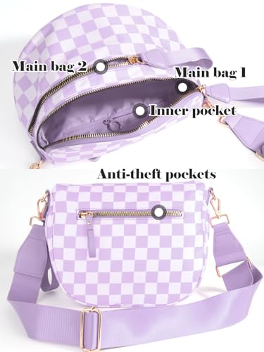 Image of Black and White Checkered Crossbody Bag Bum Bag for Women,Spacious Checkered Purse Fanny Packs Belt Bag