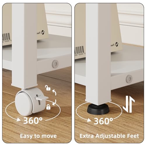 Image of YAOHUOO 22 inchx15 inch Large Printer Stand with Drawer, 3-Tier Rolling Table Cart | Storage Drawer and Side Bag,Height Adjustable Cart,Fit printer /fax /3d /scanner,4 lock wheels or feet,White