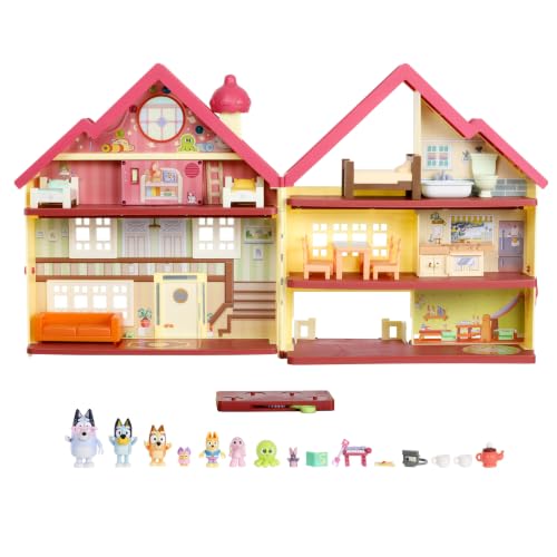 Image of Bluey XL House Playset, Interactive Lights, Sounds & Dance Floor | 17in tall, 3 levels, 50+ phrases, spinning dance floor, 4 figures incl. Bluey & Bingo; kids ages 3+