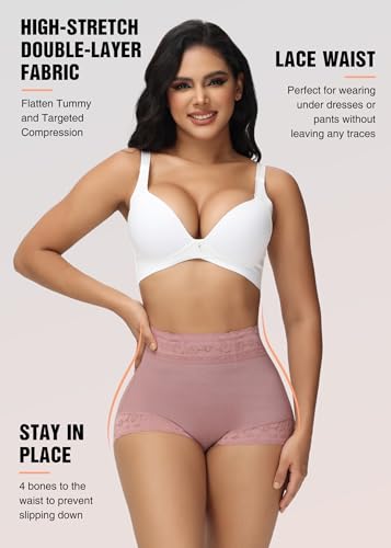 Image of SHAPSHE High-Waisted Shapewear Panties, Tummy Control & Butt Shaping | Double-Layer Compression | 4 Flexible Waist Stays | Silicone Waist & Leg Grips | Unpadded Butt Contour | Lace-Trimmed Legs
