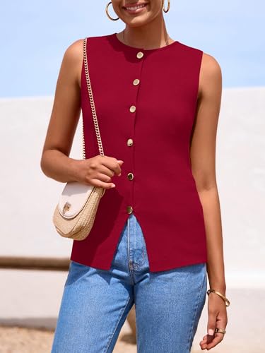 Image of PRETTYGARDEN Women's Sweater Vest Button Down Summer Tank Tops 2026 Sleeveless Knit Vests Fashion Business Casual Outfits