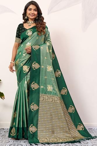 Image of SGF11 Women's Kanjivaram Pure Soft Silk Saree With Unstitched Blouse Piece