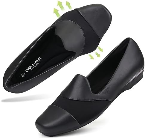 Ortho+rest Women Orthopedic Dress Shoes Bunions Loafers Slip On Orthotic Shoes (10,Black)