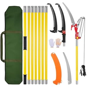 Astsäge mit Teleskopstiel 8 m: Hochentaster Manuell Höhenverstellbar 2-8 m | 7 Teleskopstiel | 2 Sägeblätter | Tragetasche, Astsäge Teleskop zum Beschneiden von Palmen Sträuchern (Gelb)